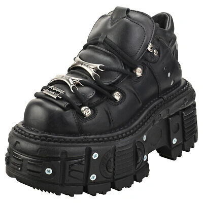 Pre-owned New Rock Rock M-tank106-c2 Unisex Black Platform Shoes - 9.5 Us