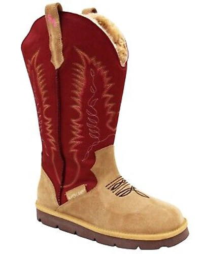 Pre-owned Superlamb Women's Cowgirl All Suede Leather Pull On Casual Boot Round Toe Chilli