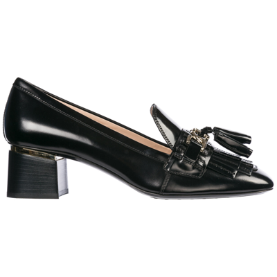Pre-owned Tod's Pumps Women Double T Xxw10b0z870shab999 Black Leather Block Heel Shoes
