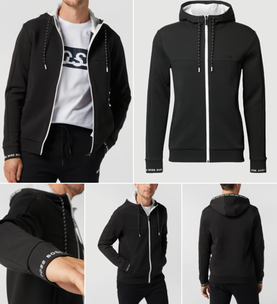 Pre-owned Hugo Boss Saggy 1 Zip Up Hoodie Sweatshirt Sweat Jacket Hoody Pullover Ribs Xxl In Black