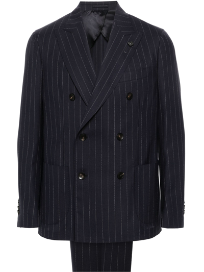 Lardini Pinstriped Double-breasted Wool Suit In Blue