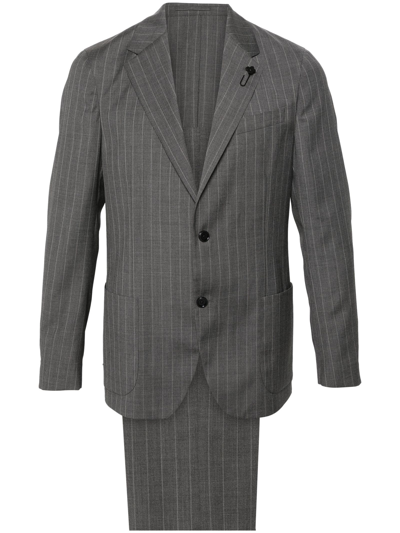 Lardini 细条纹单排扣羊毛西装套装 In Grey