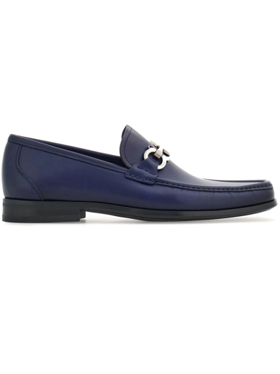 Ferragamo Gancini-plaque Leather Loafers In Blue