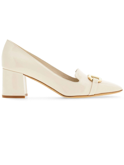 Ferragamo 60mm Gancini-plaque Leather Pumps In White