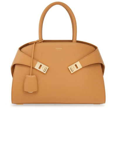 Ferragamo Light Camel Hug Leather Top-handle Bag