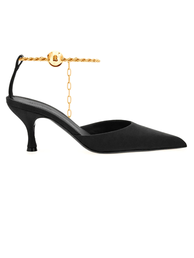 Ferragamo Woman Pump Shoe With Ankle Chain In Black