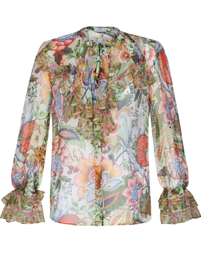 Etro Ruffled Floral-print Silk-crepon Blouse In Multi