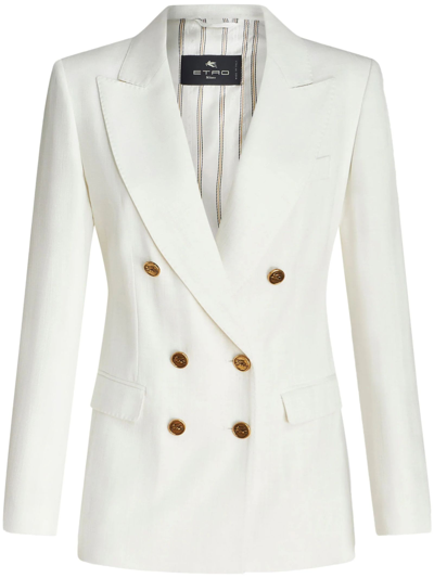Etro Double-breasted Jacket In Slub Fabric In White