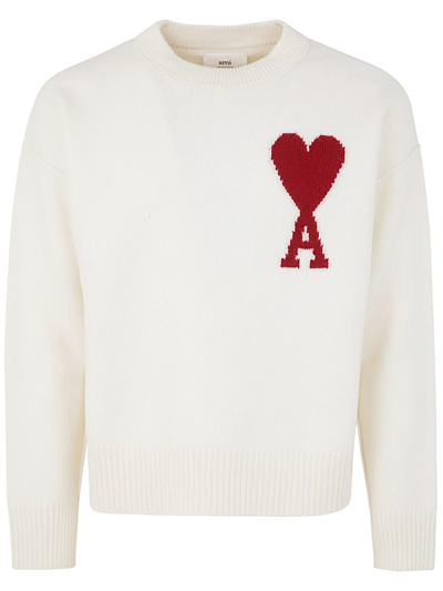 Ami Alexandre Mattiussi Ami Paris Virgin Wool Crew-neck Sweater In Beige