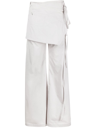 Low Classic Layered Wide-leg Skirt Trousers In Grey
