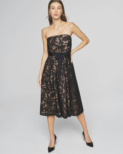 White House Black Market Strapless Lace Fit & Flare Midi Dress In Black/black Embroidery
