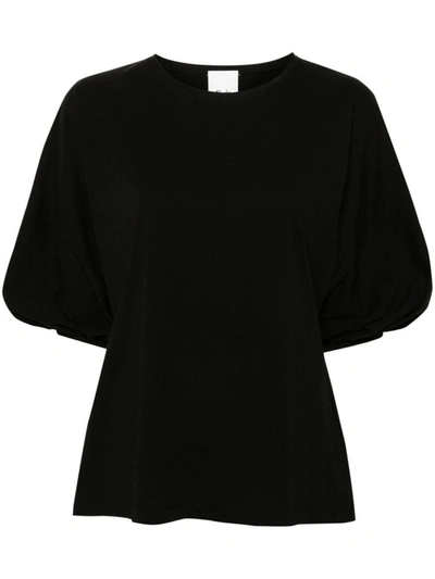 Allude Cropped-sleeves Cotton T-shirt In Black