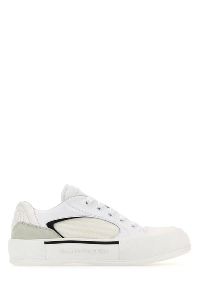 ALEXANDER MCQUEEN ALEXANDER MCQUEEN MAN WHITE CANVAS AND LEATHER PLIMSOLL SNEAKERS