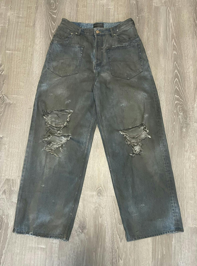 Pre-owned Balenciaga Patched Pocket Baggy Jeans In Dark Brown