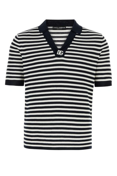 Dolce & Gabbana Cotton Blend Striped V-neck Polo In Multicolor