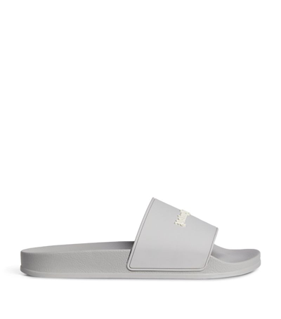 Palm Angels Logo-embossed Pool Slides In Grey