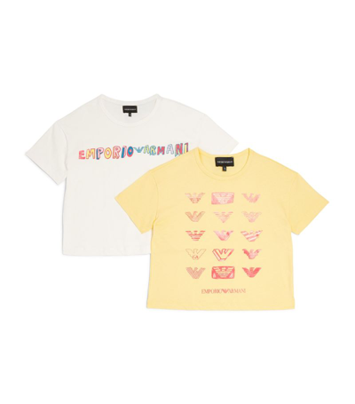 Emporio Armani Kids' Logo-print Cotton T-shirt (pack Of Two) In Yellow