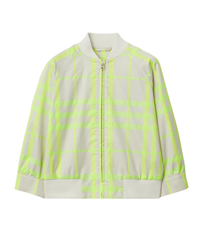 Burberry Kids'  Childrens Check Cotton Blend Bomber Jacket In Vivid Lime