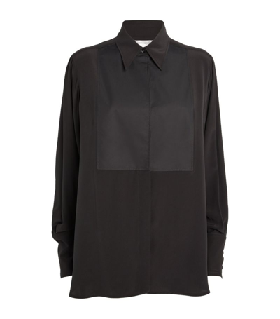 Victoria Beckham Contrast Bib Button Down Silk Blouse In Black