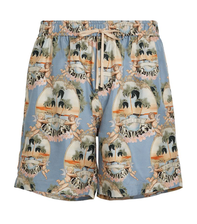 Amiri All-over Palm Print Shorts In Blue