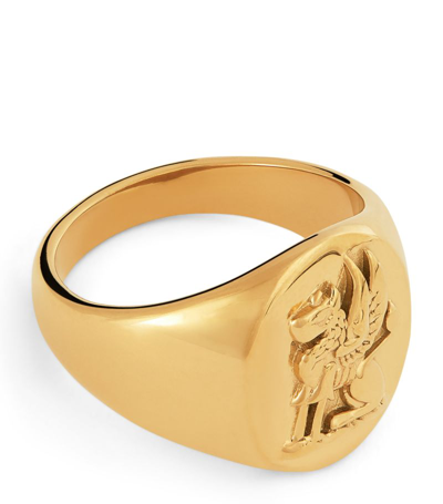 Nialaya Jewelry Gold-plated Lion Crest Signet Ring