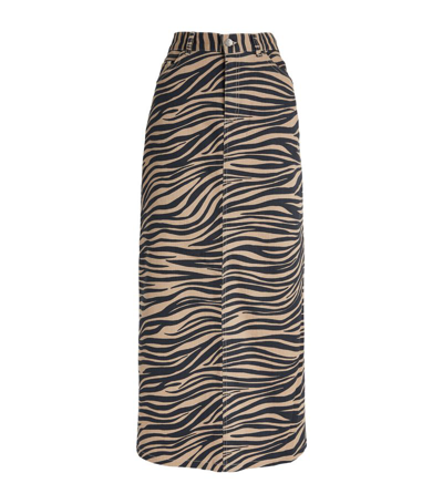 Max & Co Cotton-drill Animal Print Maxi Skirt In White