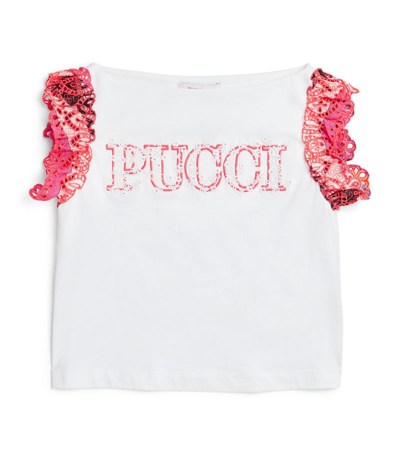Pucci Junior Kids'  Cotton Embroidered Logo T-shirt (4-14 Years) In White