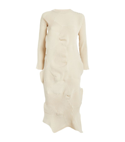 Issey Miyake Knitted Kone Kone Midi Dress In Ivory