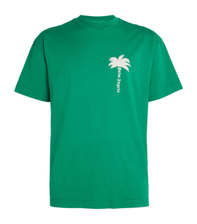 Palm Angels Palm Logo T-shirt In Green,off White