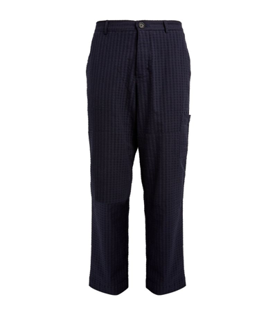 Oliver Spencer Stretch-cotton Seersucker Trousers In Navy