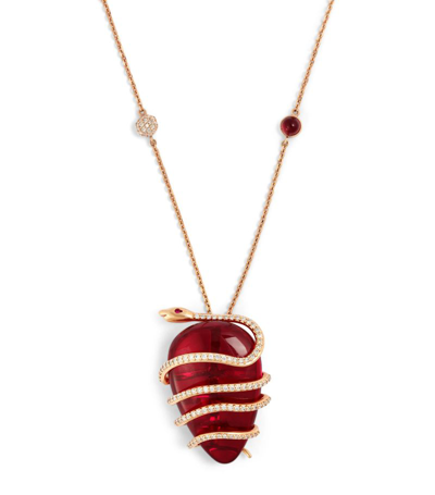Bee Goddess Rose Gold, Diamond And Ruby Cosmic Egg Necklace