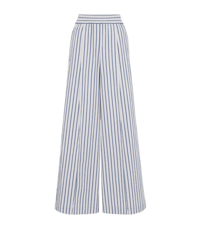 Brunello Cucinelli Women's Striped Cotton And Linen Wrinkled Poplin Loose Track Trousers In Avio Blue