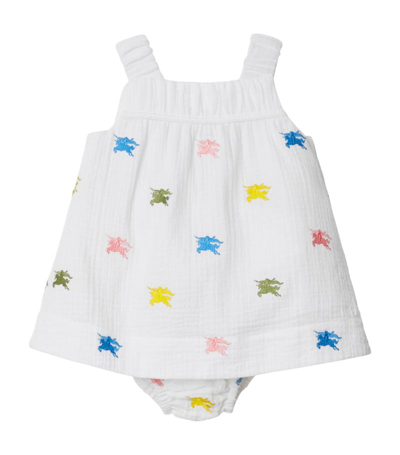 Burberry Cotton Ekd Dress And Bloomers Set (6-24 Months) In White