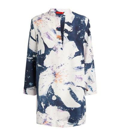 Max & Co Silk Floral Print Shirt In Blue