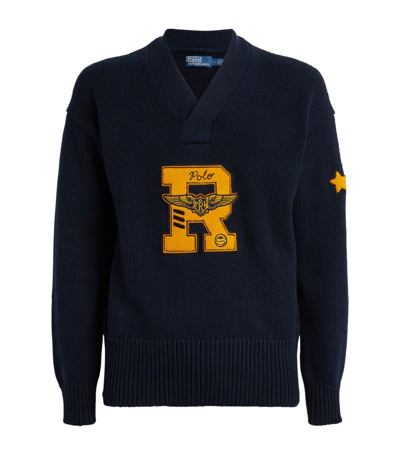 Polo Ralph Lauren Patch-detail V-neck Sweater In Navy
