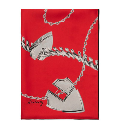 Burberry Shield Hardware-print Silk Scarf In Red
