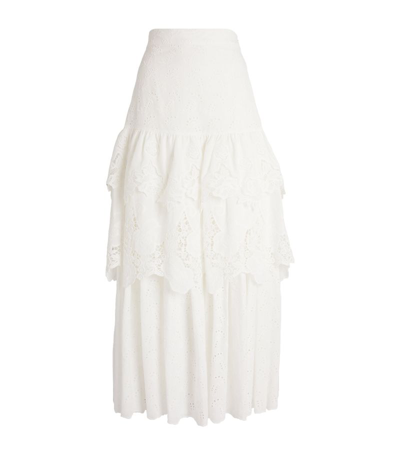 Max & Co Broderie Tiered Maxi Skirt In White