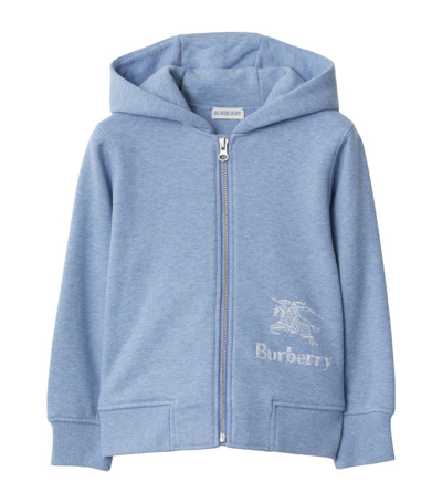 Burberry Kids' Ekd Zip-up Cotton Hoodie In Blue