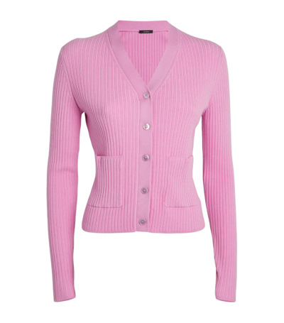 Joseph Merino Wool-blend Ribbed Cardigan In Pink