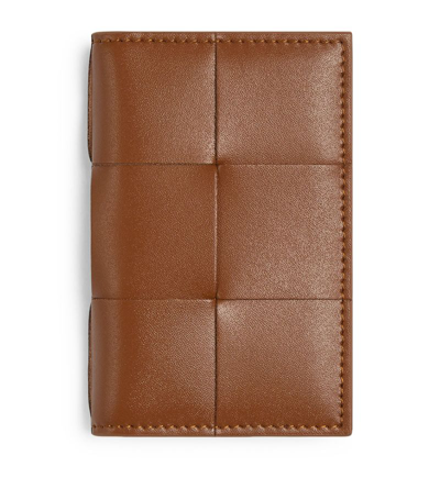 Bottega Veneta Calfskin Intrecciato Flap Card Holder In Brown