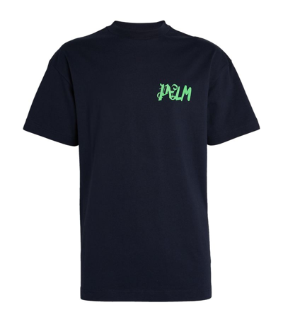 Palm Angels I Am Lost Print Cotton T-shirt In 4670 Navy Blue