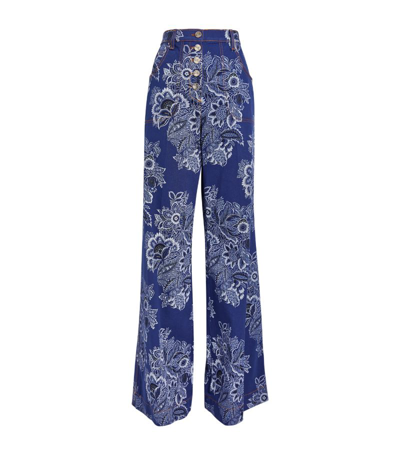 Etro Floral Denim High Rise Flared Jeans In Blue
