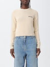 Palm Angels Cream White Crewneck Sweater With Embroidered Logo In White