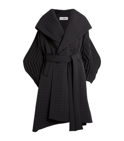 Issey Miyake Belted Quilted-shell Coat In Black