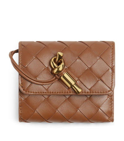 Bottega Veneta Leather Intrecciato Trifold Wallet In Brown