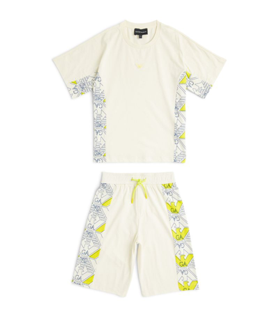 Emporio Armani Kids' Cotton Logo T-shirt And Shorts Set (4-16 Years) In White