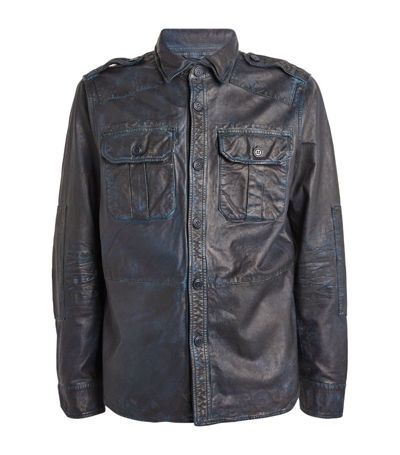 Polo Ralph Lauren Leather Overshirt In Blue