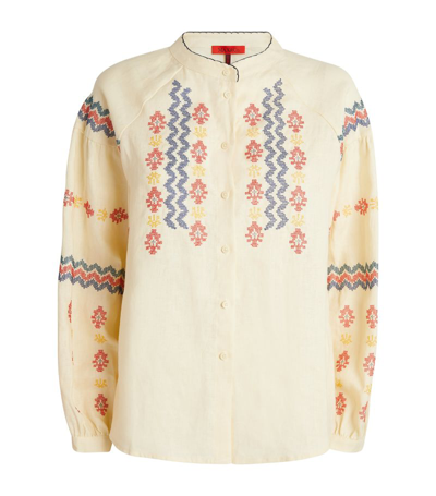 Max & Co Linen Embroidered Blouse In White