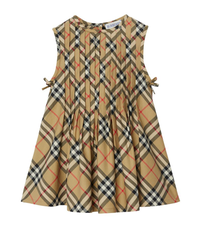 Burberry Kids Pleated Vintage Check Dress (6-24 Months) In Brown