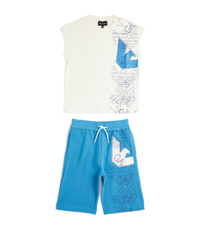 Emporio Armani Kids' Cotton Logo T-shirt And Shorts Set (4-16 Years) In Multi
